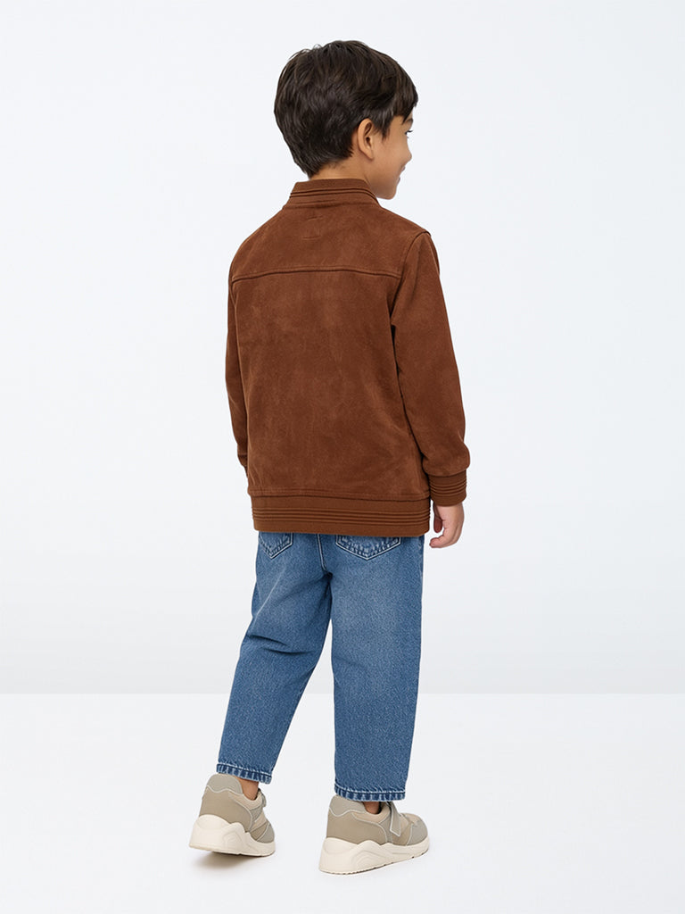 HOP Kids Boys Tan Solid Suede Jacket