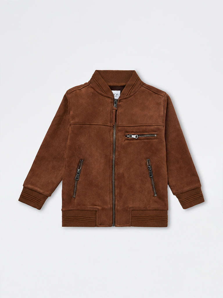HOP Kids Boys Tan Solid Suede Jacket