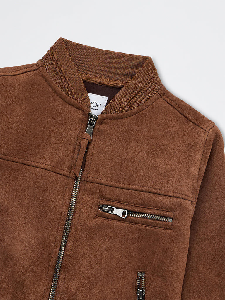 HOP Kids Boys Tan Solid Suede Jacket