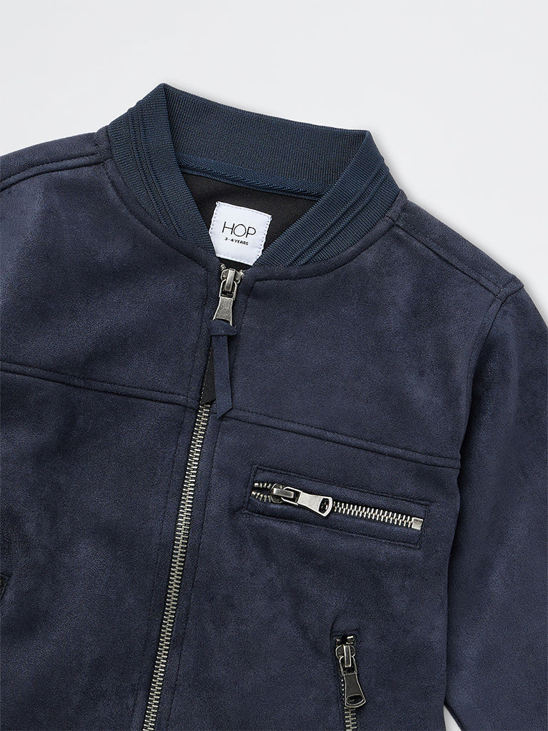 HOP Kids Boys Navy Suede Jacket