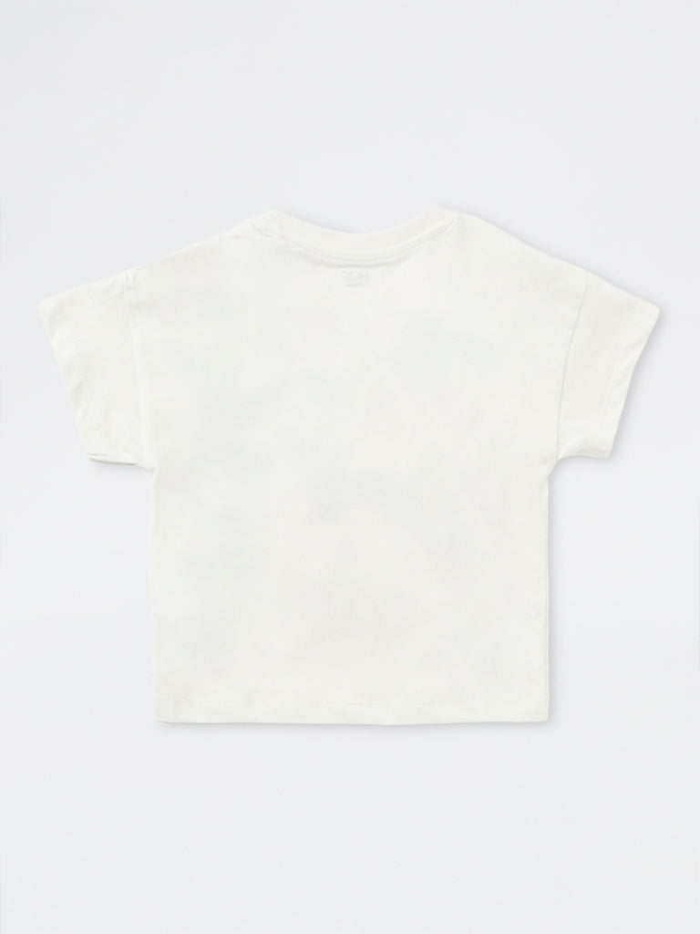 HOP Kids Girls Off-White Dog Design Cotton T-Shirt