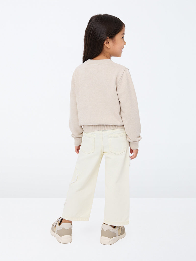 HOP Kids Girls Off-White Frayed-Detail High-Rise Jeans