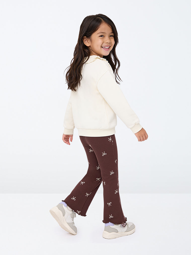 HOP Kids Girls Brown Bow Pattern High-Rise Cotton-Blend Pants