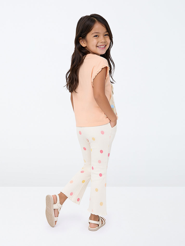 HOP Kids Girls Off-White Polka Dot High-Rise Cotton-Blend Pants