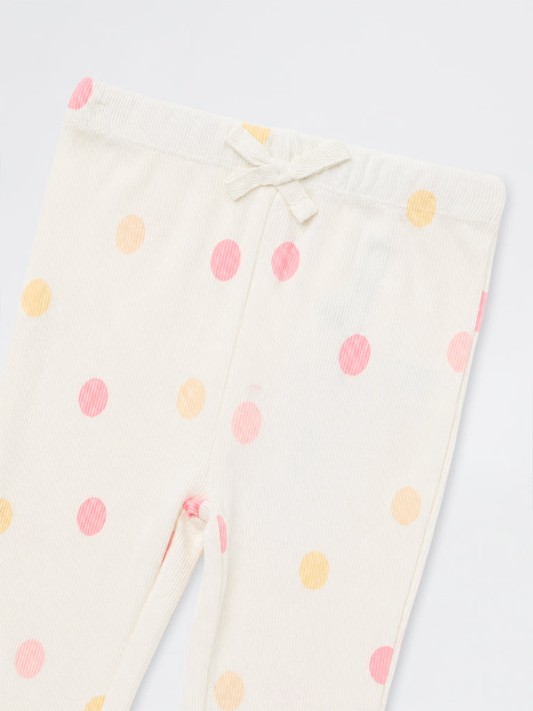 HOP Kids Girls Off-White Polka Dot High-Rise Cotton-Blend Pants