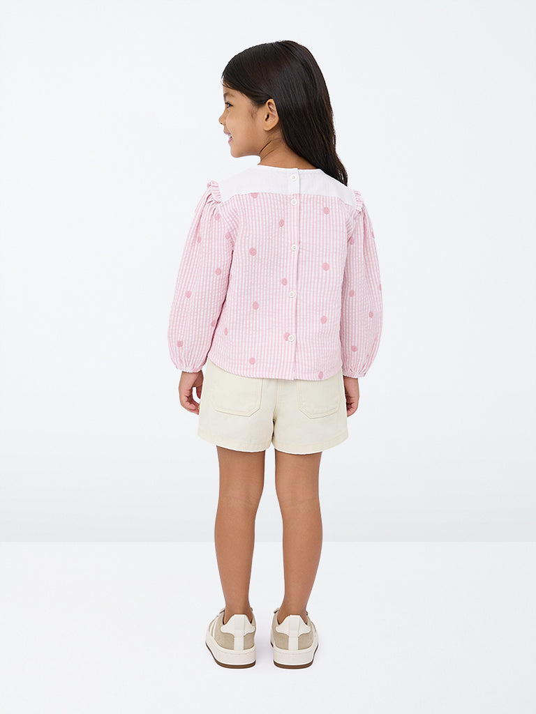 HOP Kids Girls Off-White Crochet Detail Denim Skorts