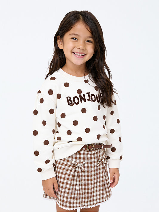 HOP Kids Girls Off-White Polka-Dot Printed Cotton-Blend Sweatshirt