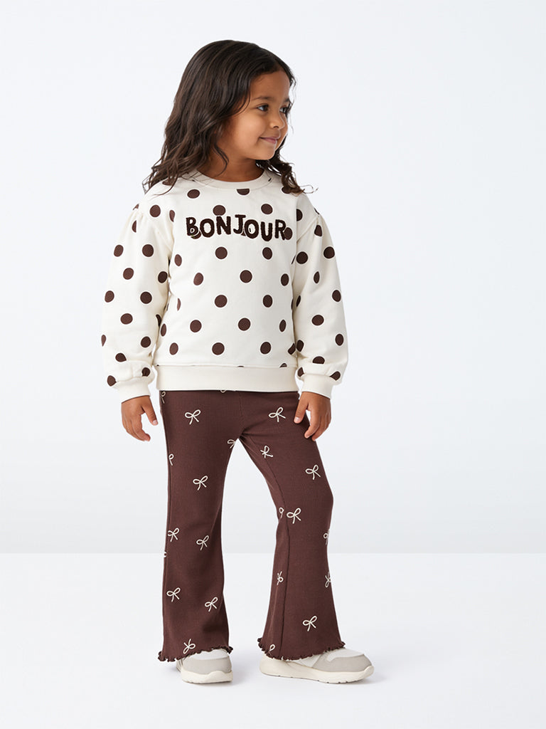 HOP Kids Girls Off-White Polka-Dot Printed Cotton-Blend Sweatshirt