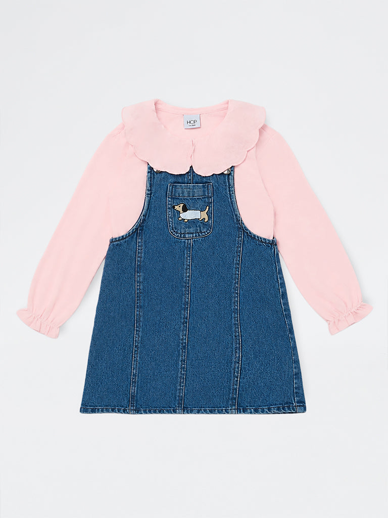 HOP Kids Girls Blue Denim Pinafore with Top Set