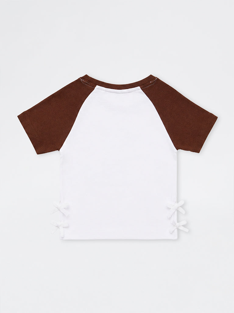 HOP Kids Girls White Animal Embroidered Cotton-Blend T-Shirt