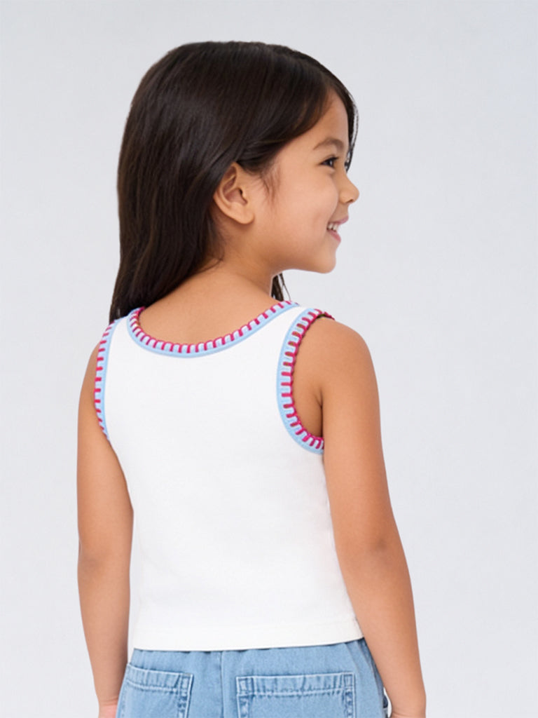 HOP Kids Girls Off-White Embellished Cotton Tank Top