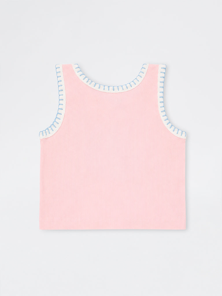 HOP Kids Girls Pink Palm-Tree Embellished Cotton Top