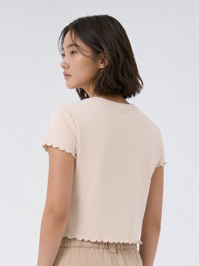 Girls Taupe Embellished Cotton-Blend T-Shirt
