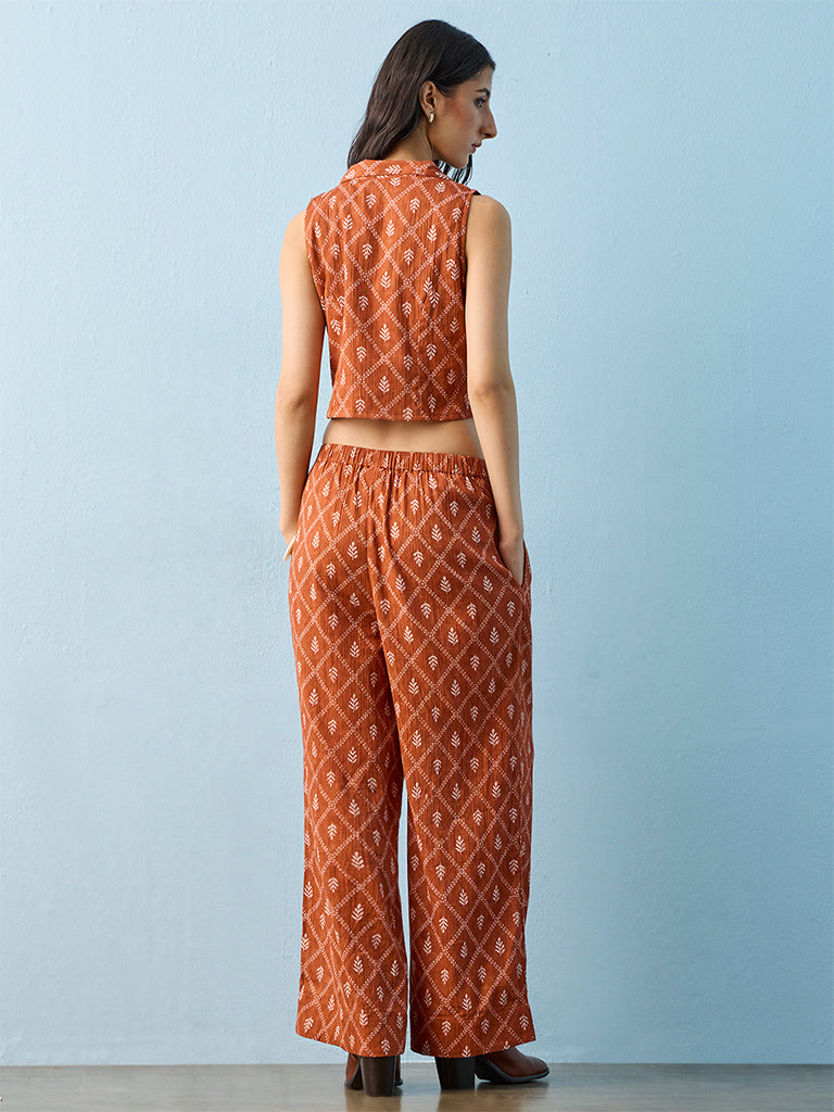 Bombay Paisley Rust Botanical Printed High-Rise Cotton Pants