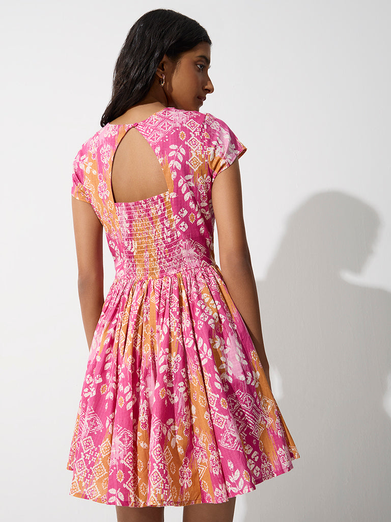 Bombay Paisley Pink Printed Cotton Fit-and-Flare Dress