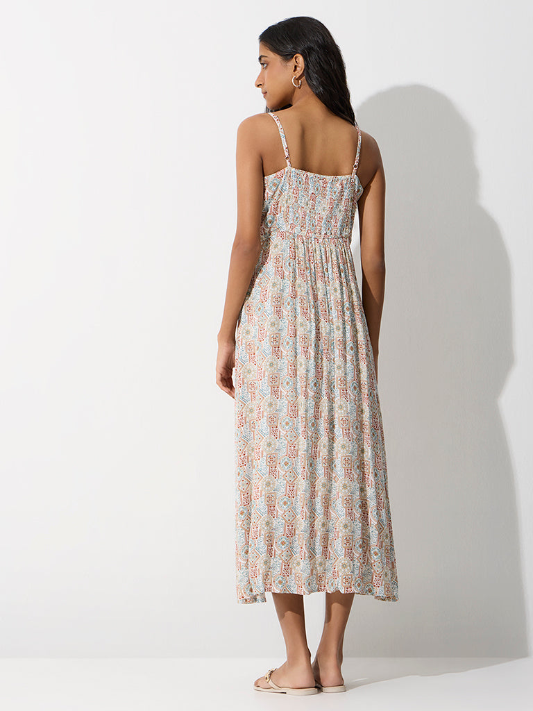 Bombay Paisley Blue and Brown Printed A-Line Dress