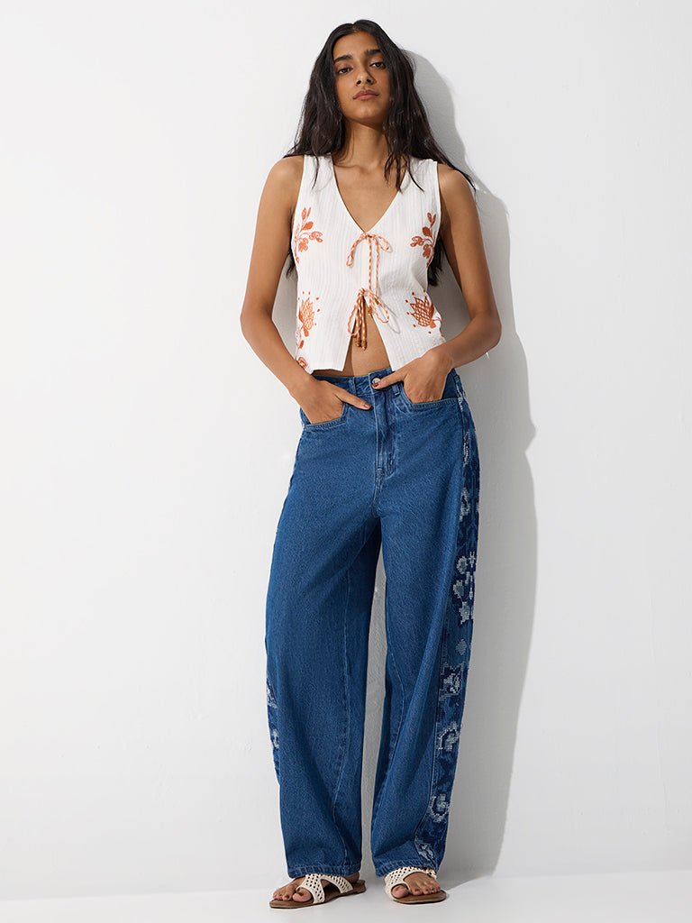 Bombay Paisley Blue Floral Embroidered High-Rise Jeans
