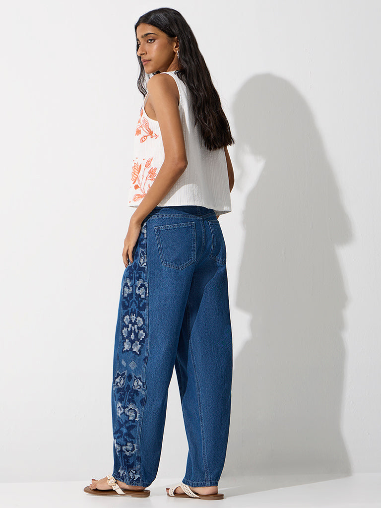 Bombay Paisley Blue Floral Embroidered High-Rise Jeans