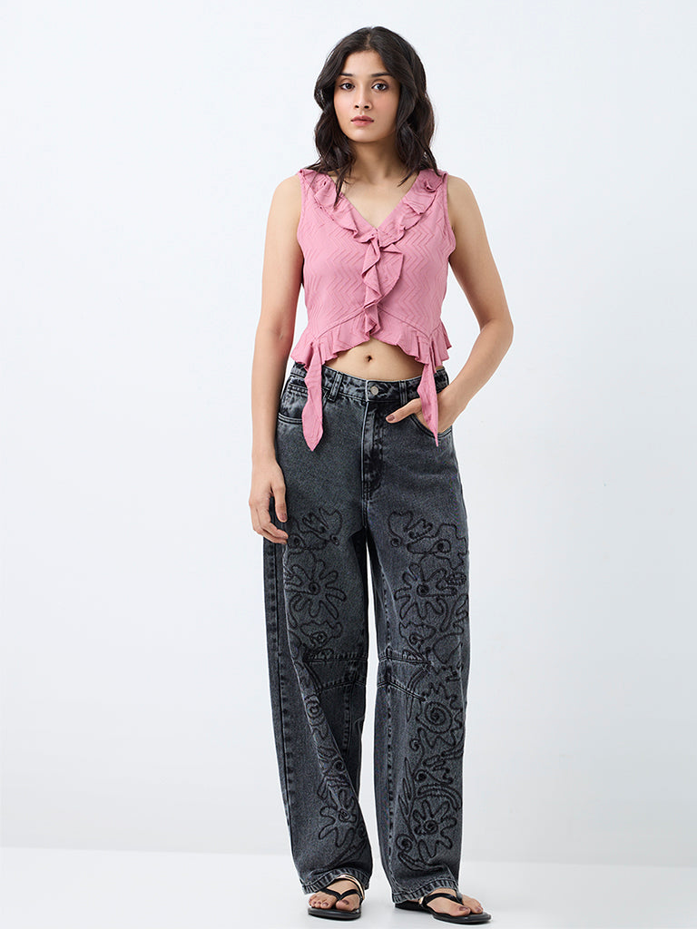 Bombay Paisley Pink Chevron Pattern Ruffled Top