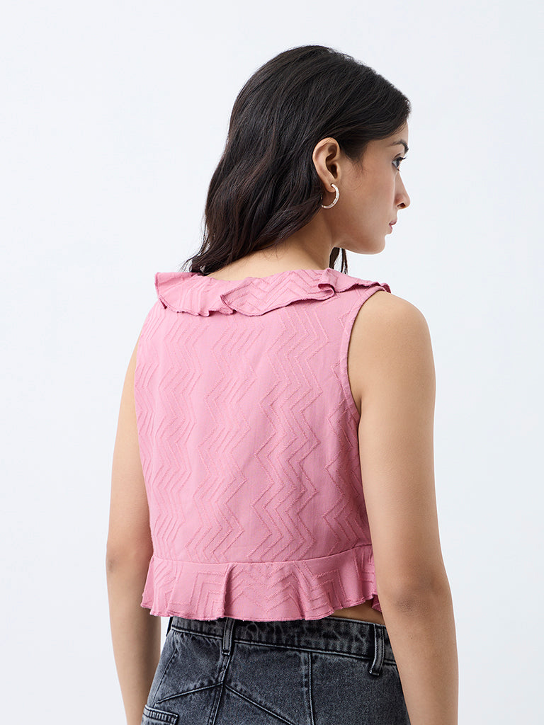 Bombay Paisley Pink Chevron Pattern Ruffled Top