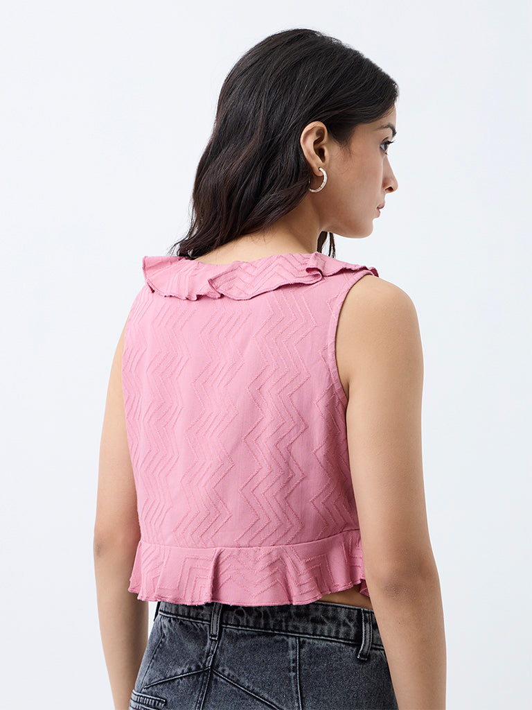 Bombay Paisley Pink Chevron Pattern Ruffled Top