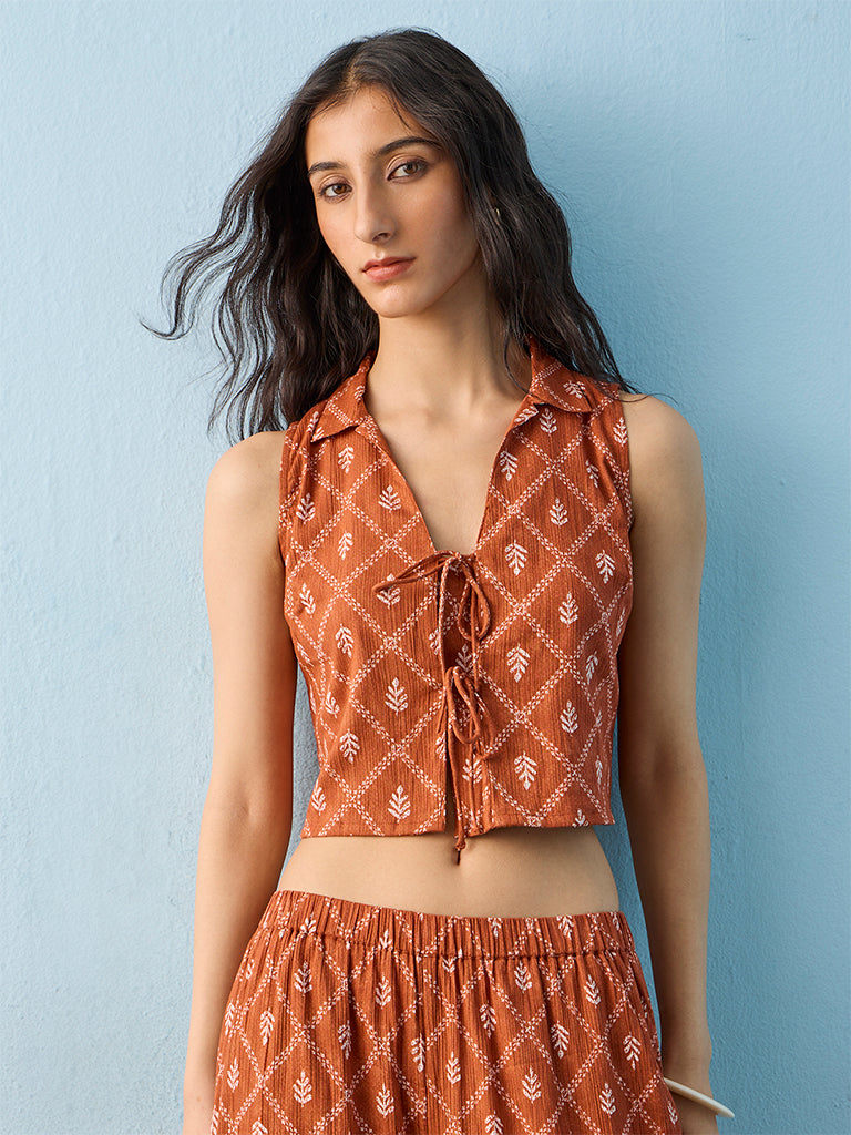 Bombay Paisley Rust Foliage Printed Cotton Top
