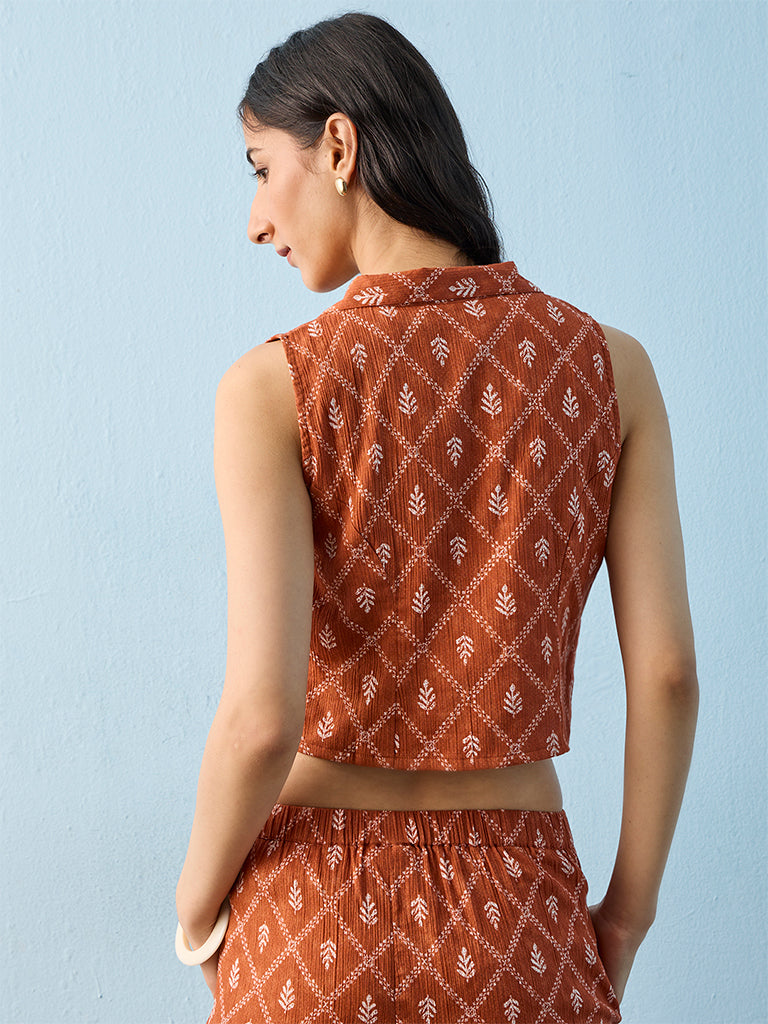 Bombay Paisley Rust Foliage Printed Cotton Top