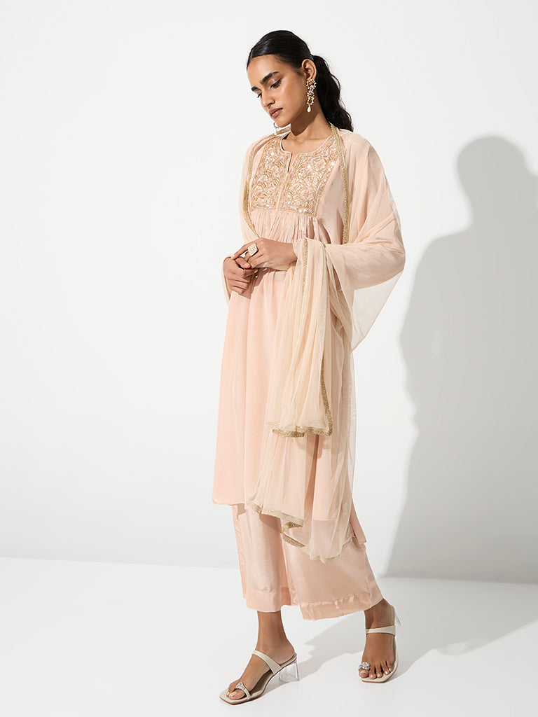 Vark Dusty Pink Embellished Fit-and-Flare Ethnic Set