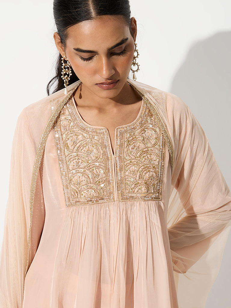 Vark Dusty Pink Embellished Fit-and-Flare Ethnic Set