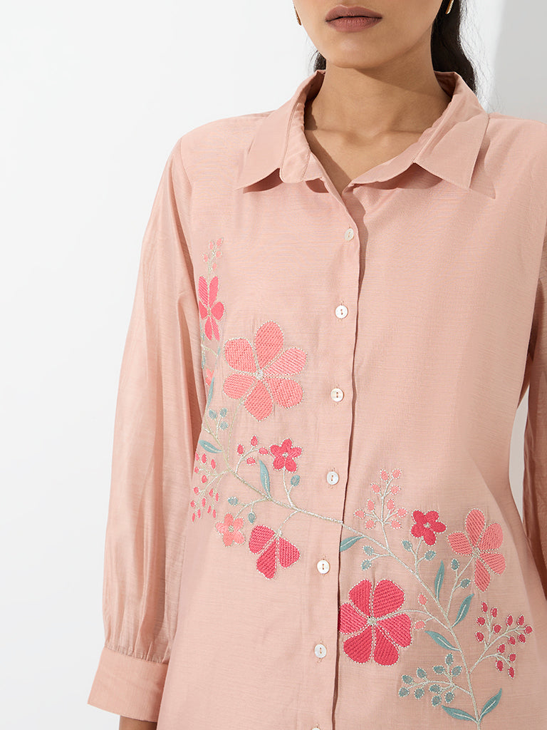 Vark Dusty Peach Floral Embroidered Ethnic Set
