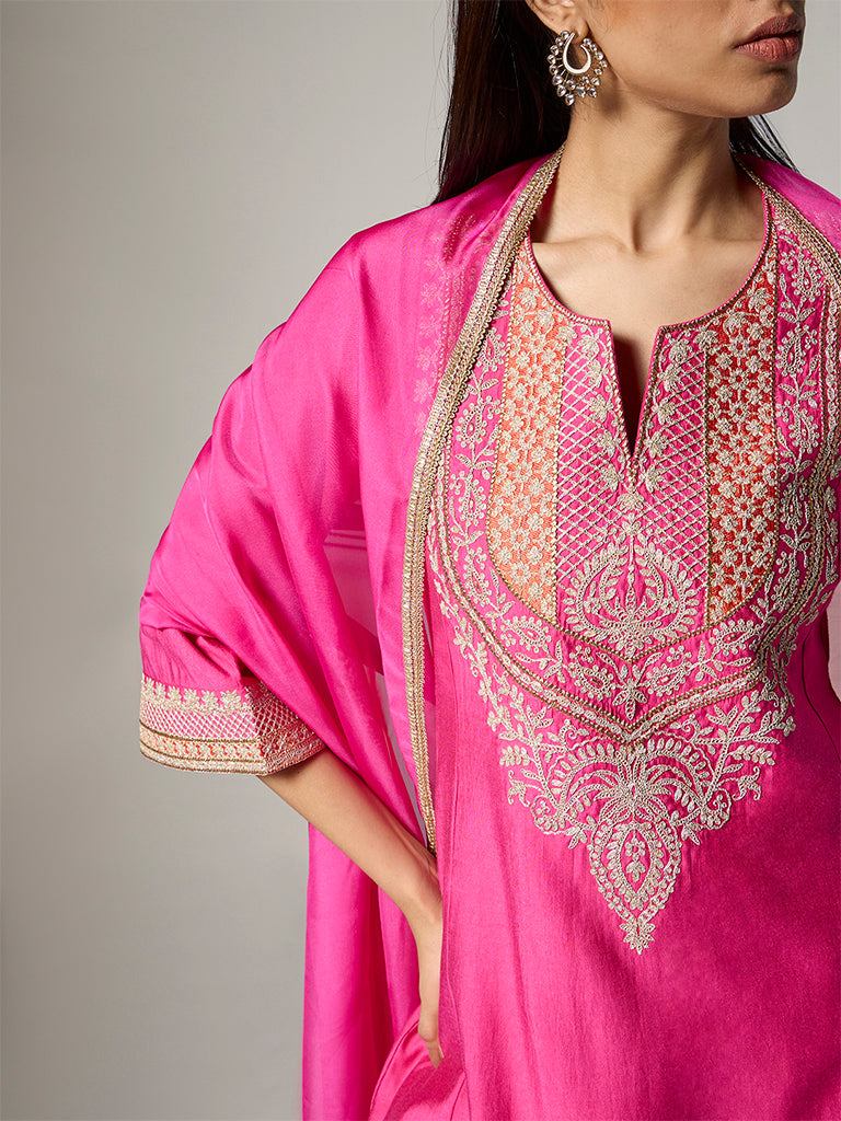 Vark Fuchsia Embellished A-Line Ethnic Set