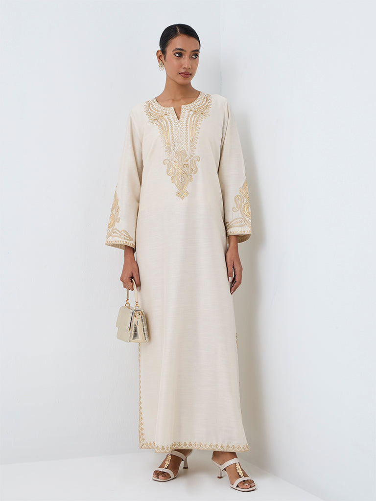 Vark Ivory Paisley Embroidered Straight Kurta