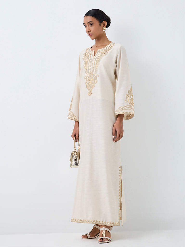Vark Ivory Paisley Embroidered Straight Kurta