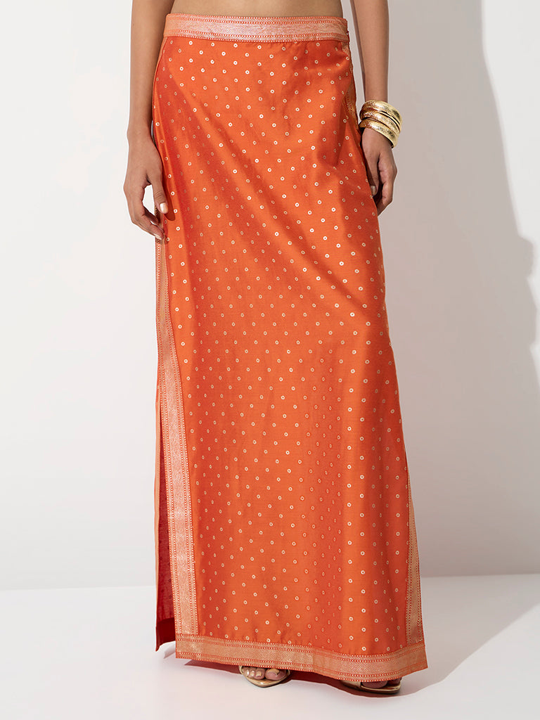 Vark Orange Printed Skirt