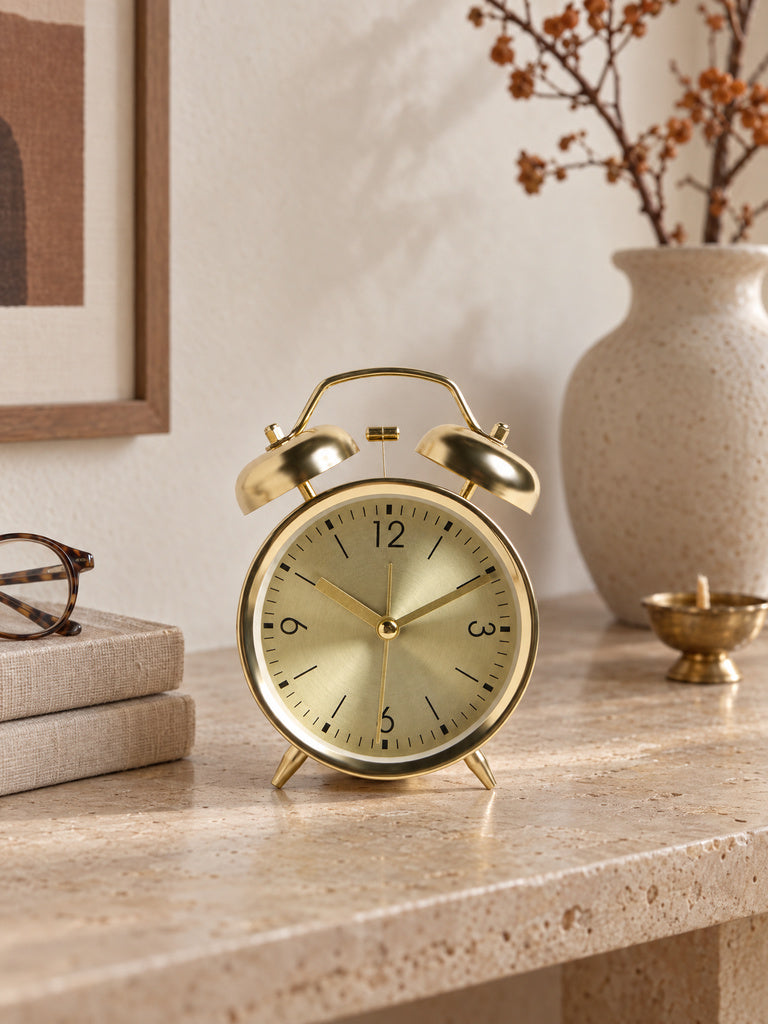 Westside Home Gold Twin-Bell Metal Alarm Clock