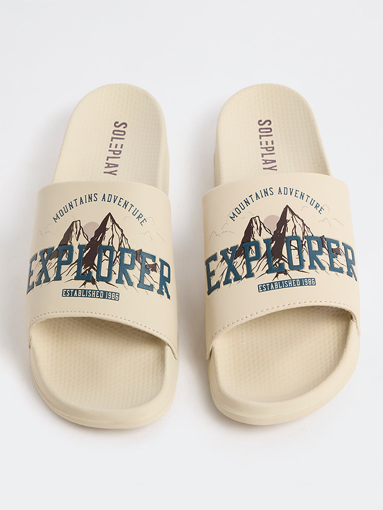 SOLEPLAY Cream Text Design Pool Slides