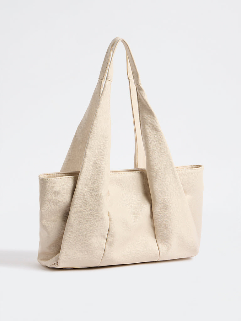 Westside Off-White Textured Hobo Bag