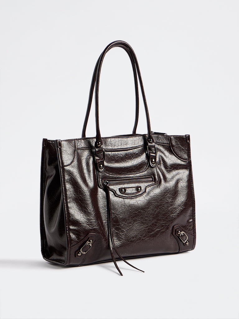 Westside Dark Brown Textured Shoulder Bag