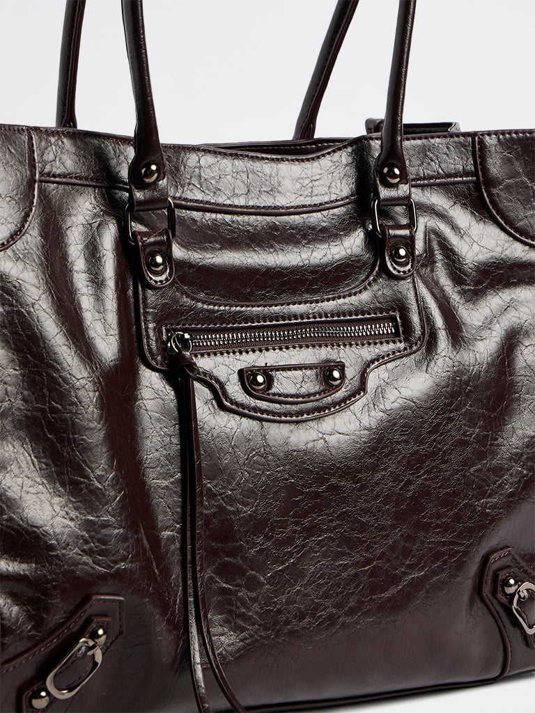 Westside Dark Brown Textured Shoulder Bag