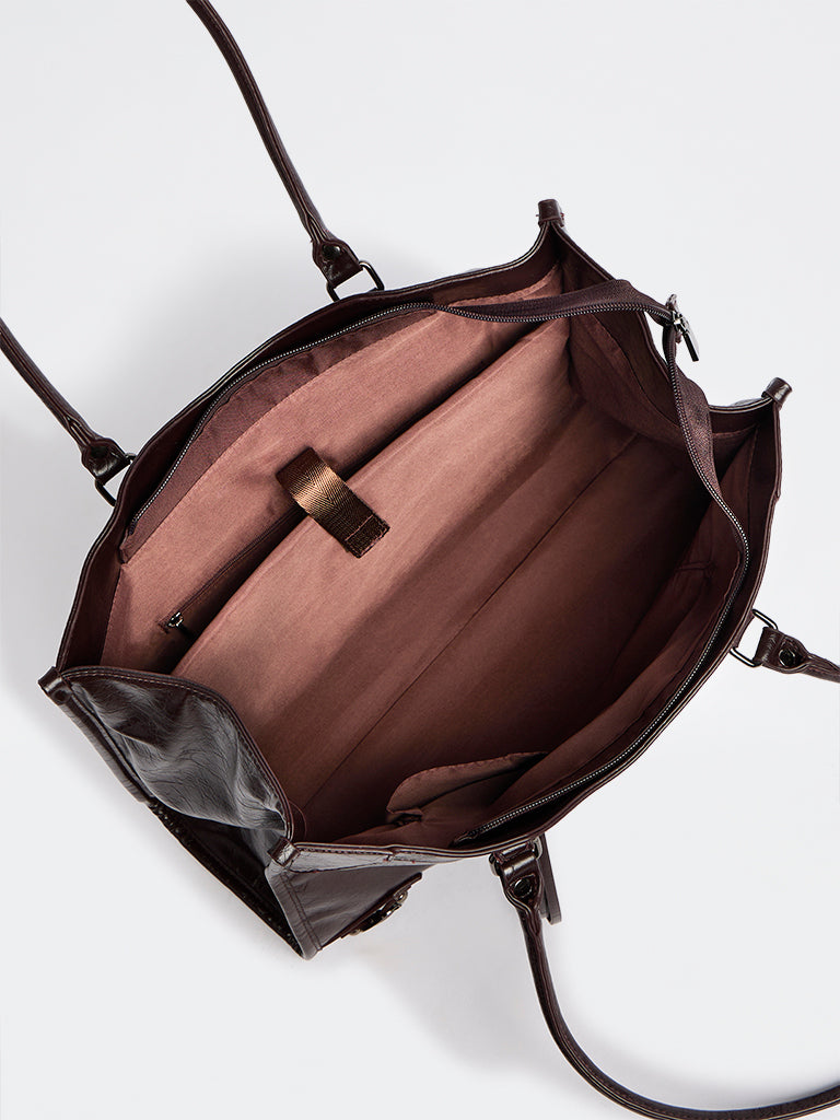 Westside Dark Brown Textured Shoulder Bag
