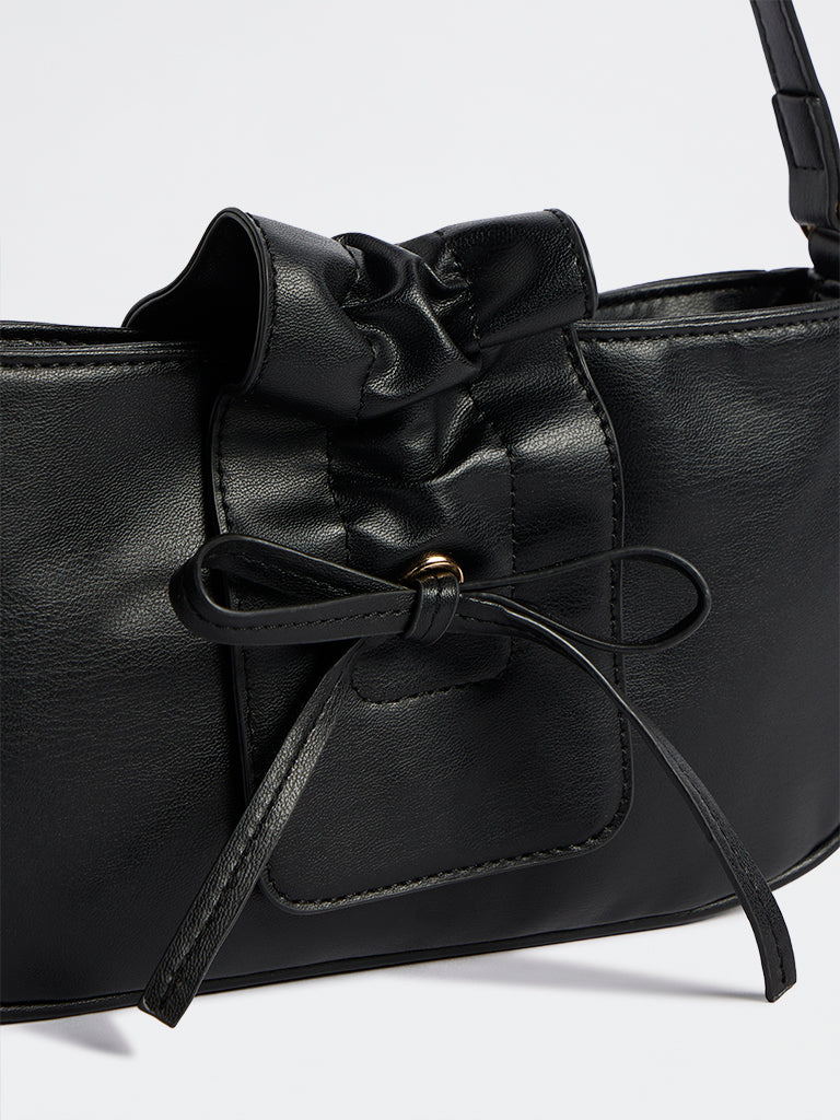 Westside Black Ruffled Bow-Detail Shoulder Bag