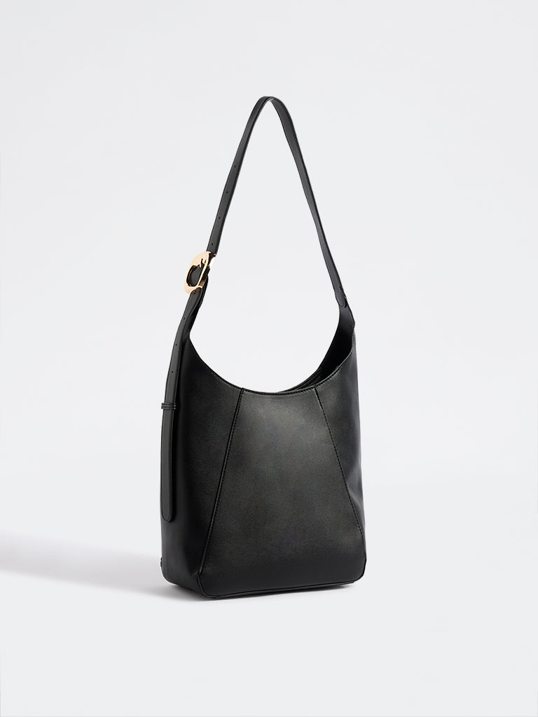 Westside Black Buckle-Detail Shoulder Bag