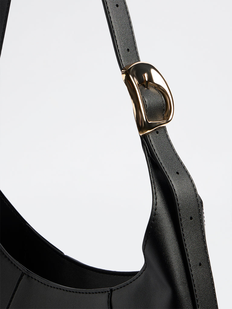 Westside Black Buckle-Detail Shoulder Bag