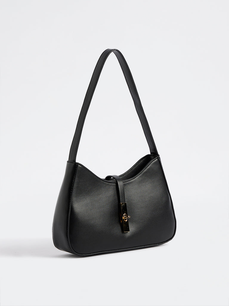 Westside Black Hardware-Detail Baguette Shoulder Bag