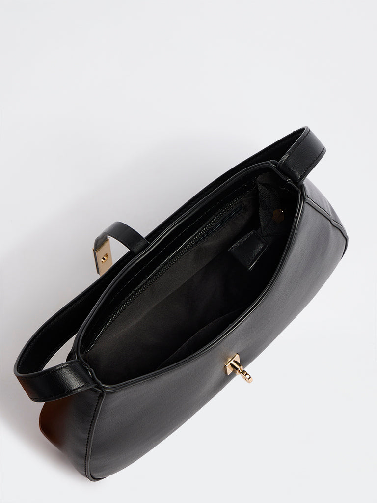 Westside Black Hardware-Detail Baguette Shoulder Bag