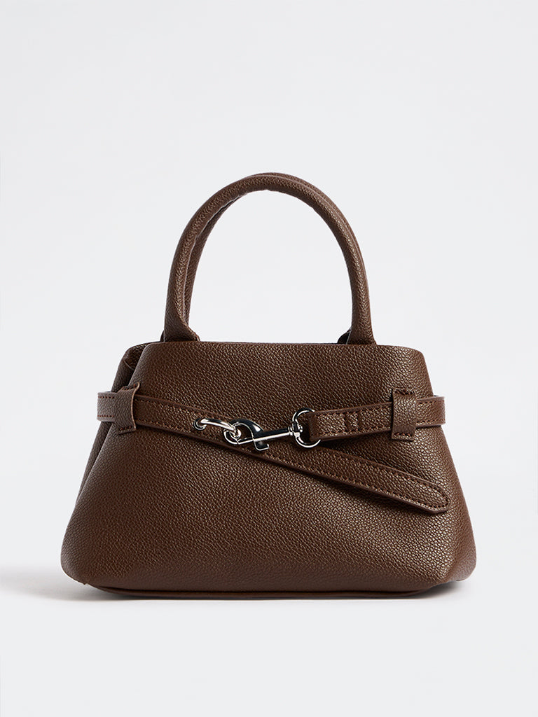 Westside Dark Brown Textured Geometric Crossbody Sling Bag