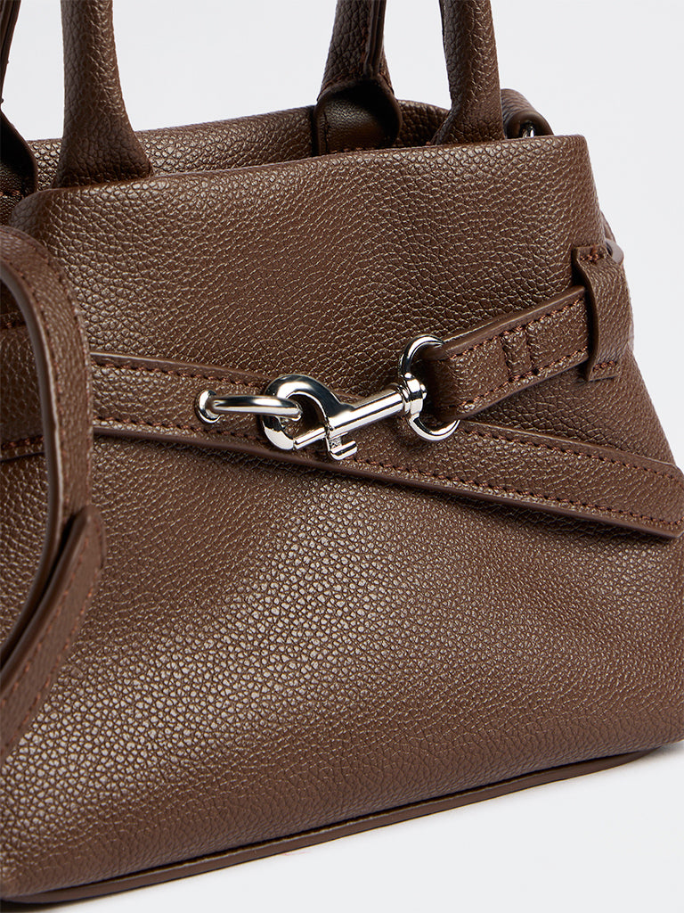Westside Dark Brown Textured Geometric Crossbody Sling Bag