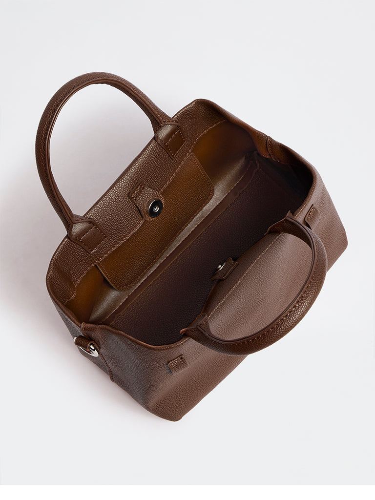 Westside Dark Brown Textured Geometric Crossbody Sling Bag