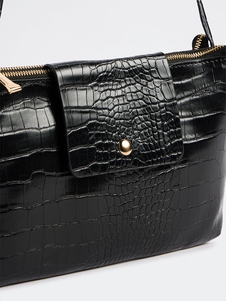 Westside Black Textured Crossbody Sling Bag