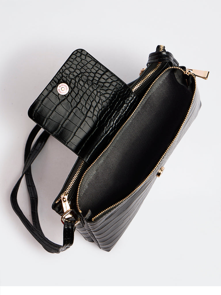 Westside Black Textured Crossbody Sling Bag